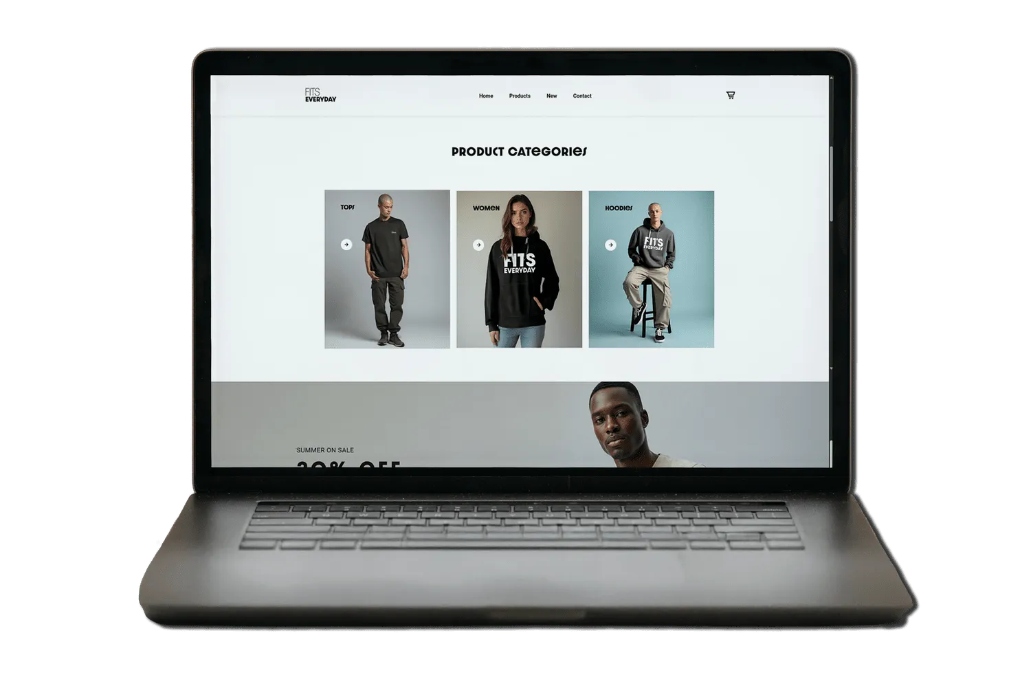 Product categories on a laptop