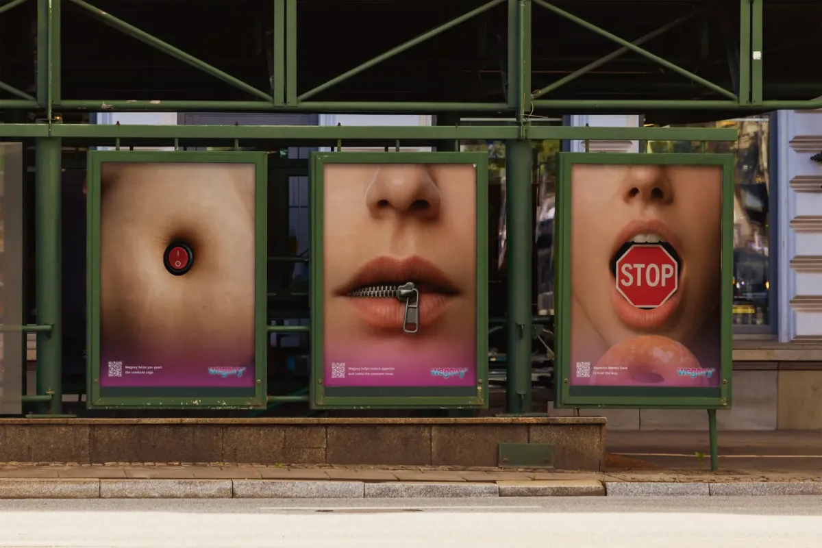 Wegovy campaign posters in a city setting