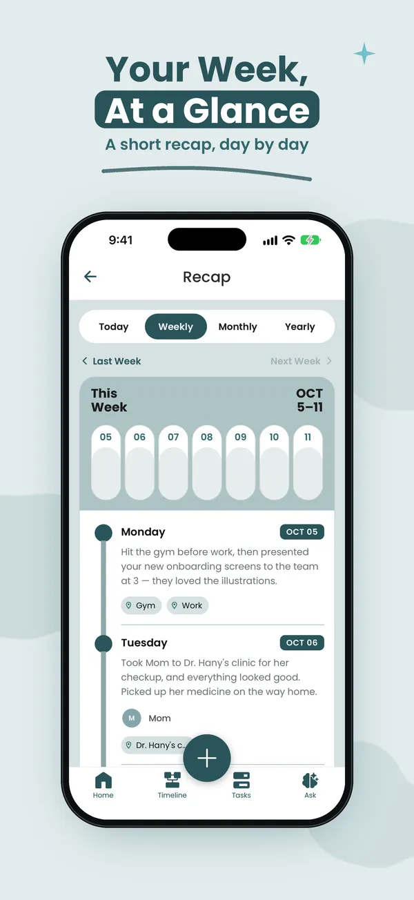 App Store screenshot: Your week at a glance