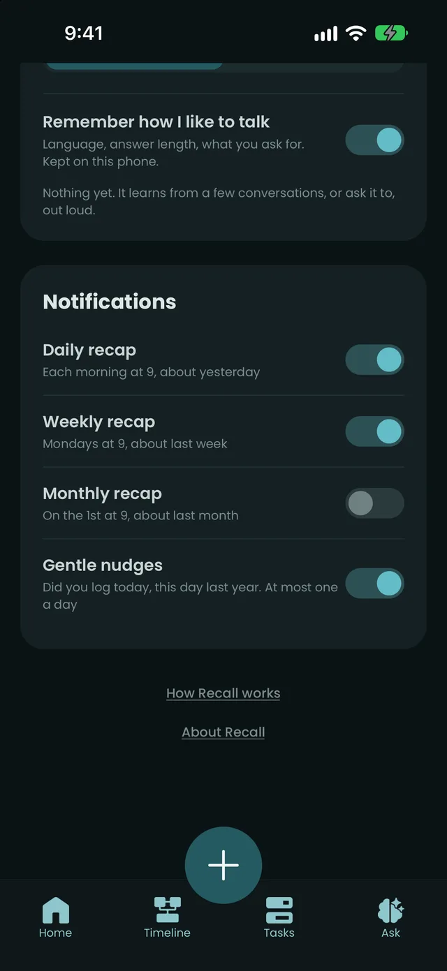 Live voice settings: voice choice and Remember how I like to talk